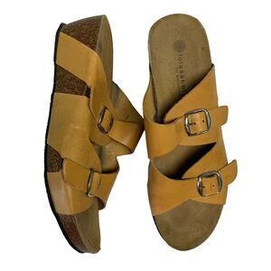 Lola Sabbia Women's Buckle Tan Yellow Cork Wedge Slide Sandals EU 40 US 10